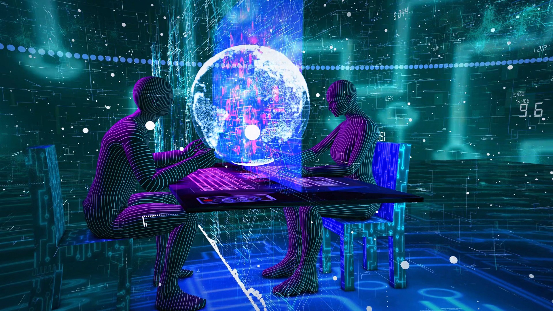 Futuristic interface concept AI Robots working